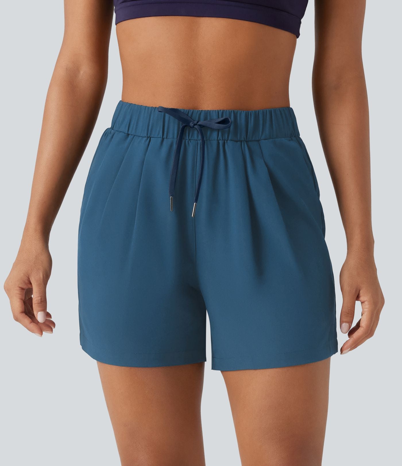 Short de yoga plissé taille haute élastique 12,5 cm avec cordon de serrage et poches