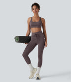 Legging 7/8 de yoga chiné taille haute séchage rapide avec cordon de serrage Halara UltraSculpt™ et poches