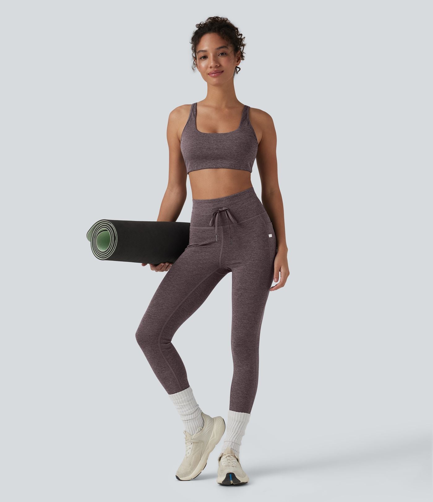 Legging 7/8 de yoga chiné taille haute séchage rapide avec cordon de serrage Halara UltraSculpt™ et poches