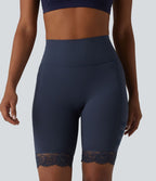 Halara UltraSculpt™ Short de cycliste gainant taille haute en mesh respirant avec dentelle contrastée et poches — 23 cm