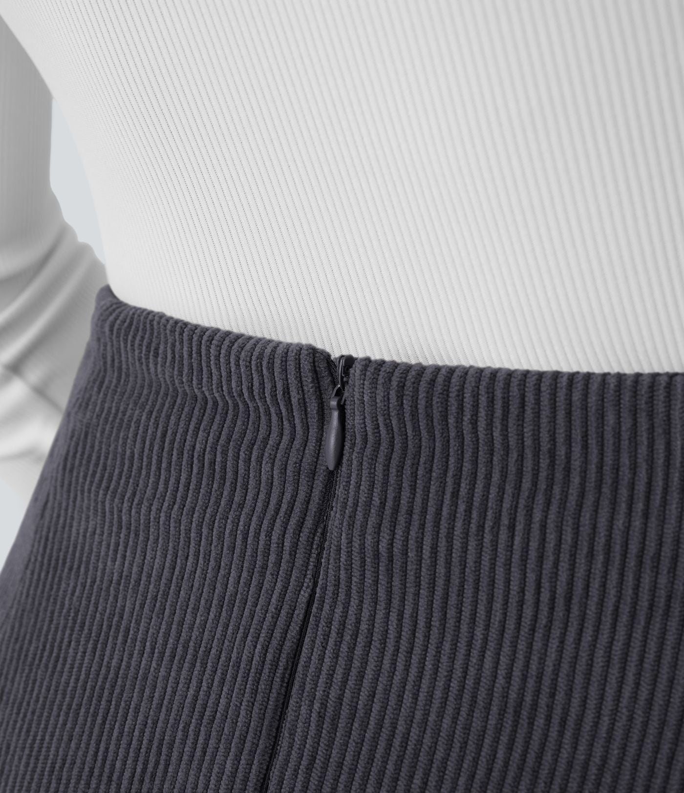 Mini-Jupe Casual en Velours Côtelé 2 en 1 Fermeture Éclair Invisible Taille Haute