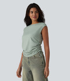 T-shirt casual col rond à manches courtes couvrantes avec cordon de serrage