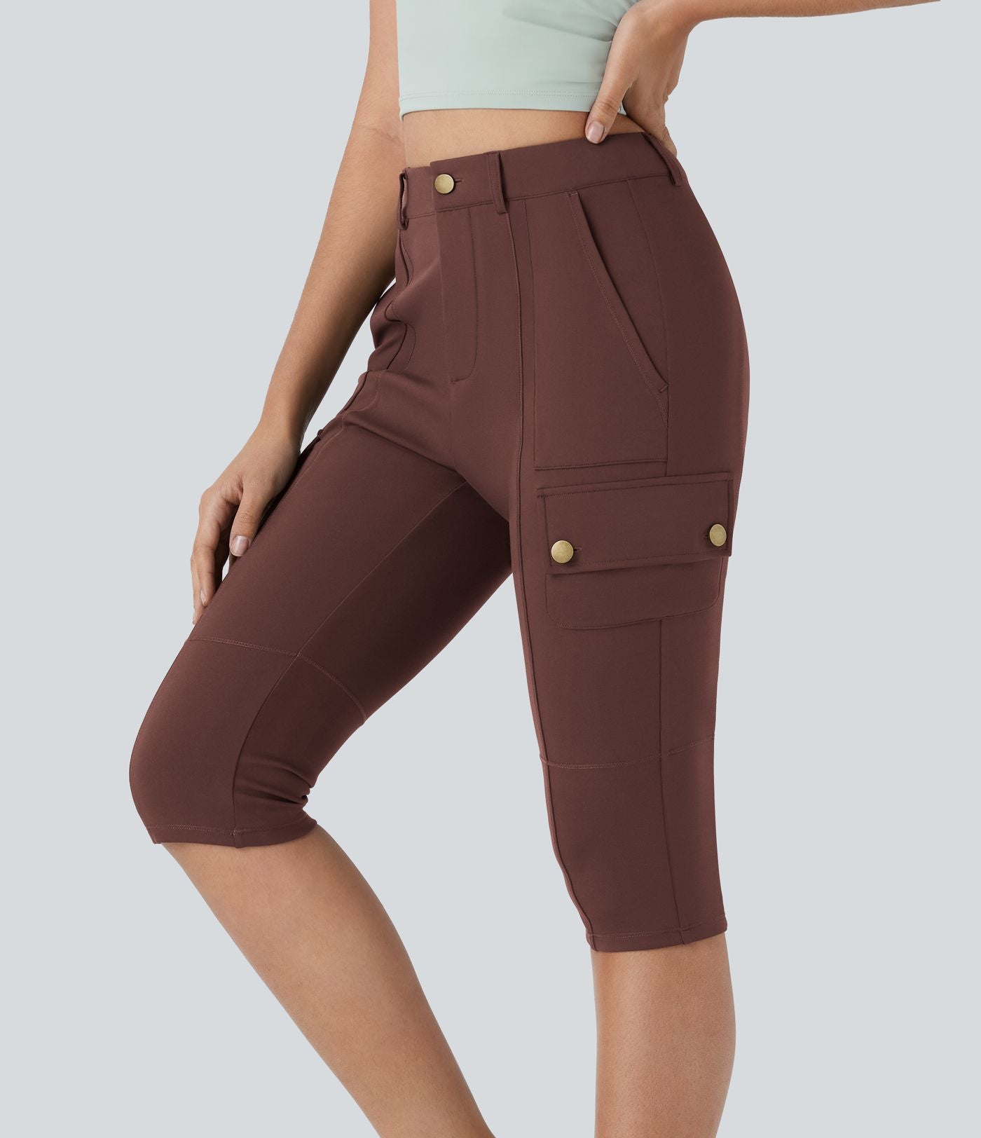 Pantalon cargo pedal pusher ajusté uni taille haute DayStretch avec poches zippées