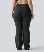 Pantalon de yoga grande taille ample taille haute à cordon, rayé, avec poches