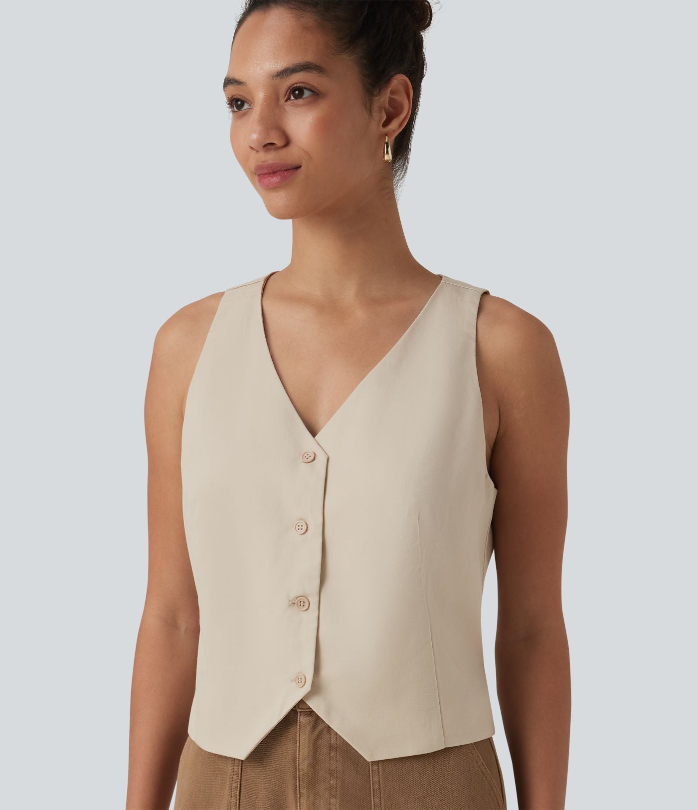 Gilet casual en mélange lin à col V