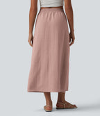 Jupe longue casual aspect lin taille haute avec cordon de serrage