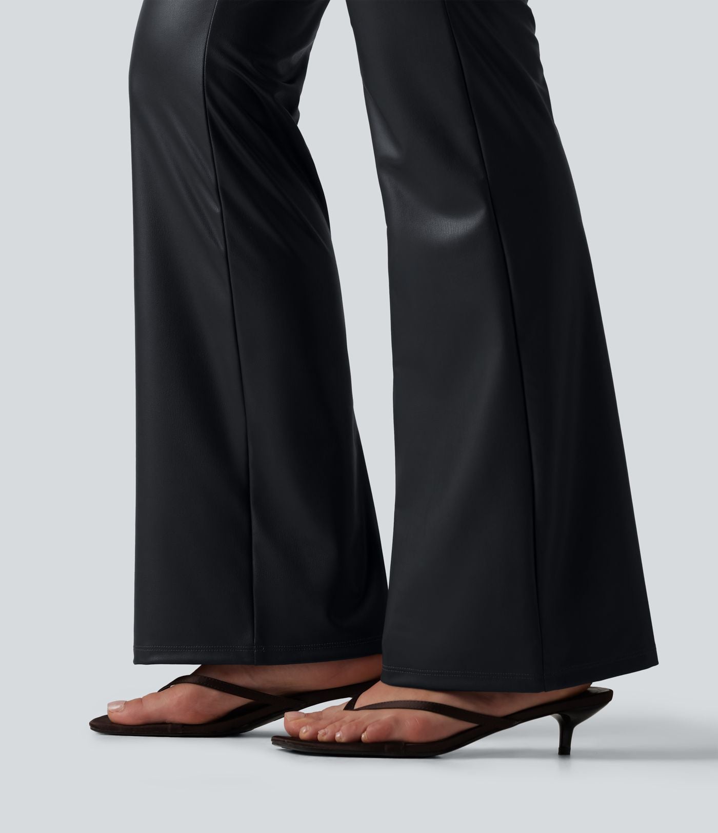 Pantalon casual bootcut taille haute en PU extensible avec poches