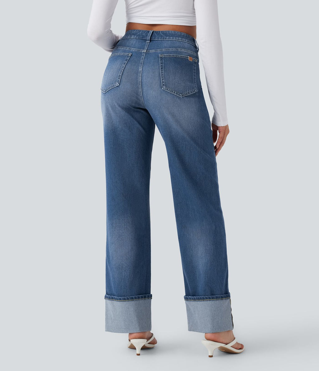 Jean décontracté Halara Flex™ jambe droite taille mi-haute ourlet retroussé avec poches