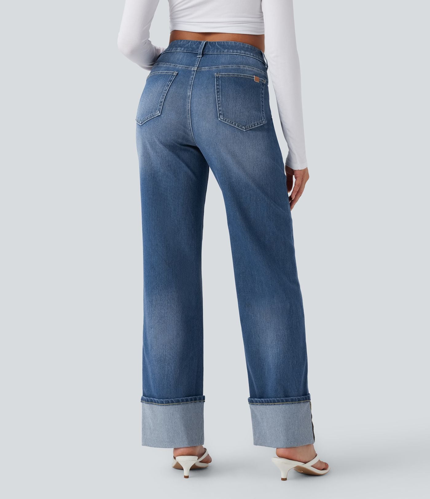 Jean décontracté Halara Flex™ jambe droite taille mi-haute ourlet retroussé avec poches