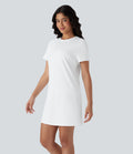 Robe tee-shirt mini décontractée unie col rond à manches courtes