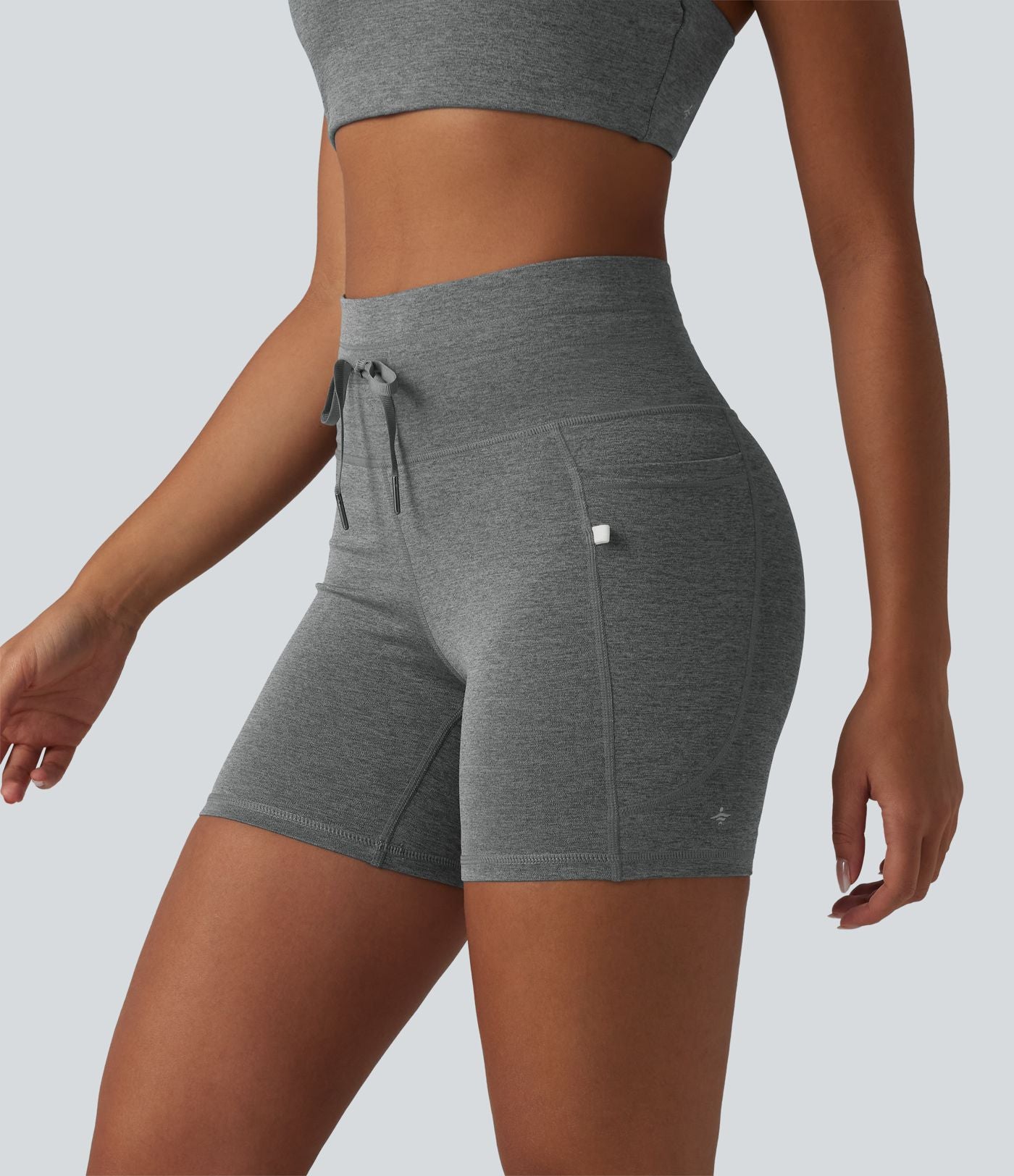 Short cycliste de yoga Halara UltraSculpt™ chiné, taille haute, cordon de serrage, séchage rapide, 12,5 cm, avec poches