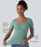 T-shirt casual col rond échancré à manches courtes avec brassière intégrée — Bonnets B-E