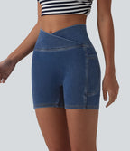 Short denim skinny décontracté Halara Flex™ croisé gainant taille haute 12,5 cm avec poches