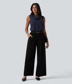 Blouse de travail sans manches à col drapé