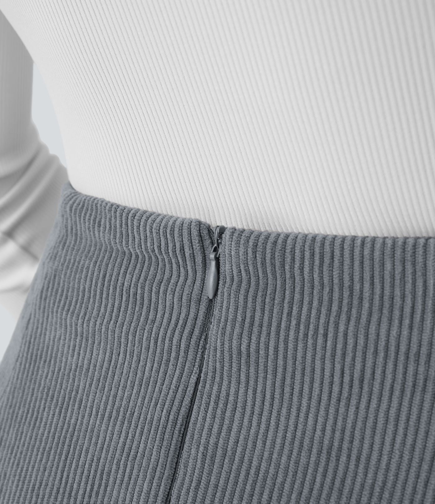 Mini-Jupe Casual en Velours Côtelé 2 en 1 Fermeture Éclair Invisible Taille Haute