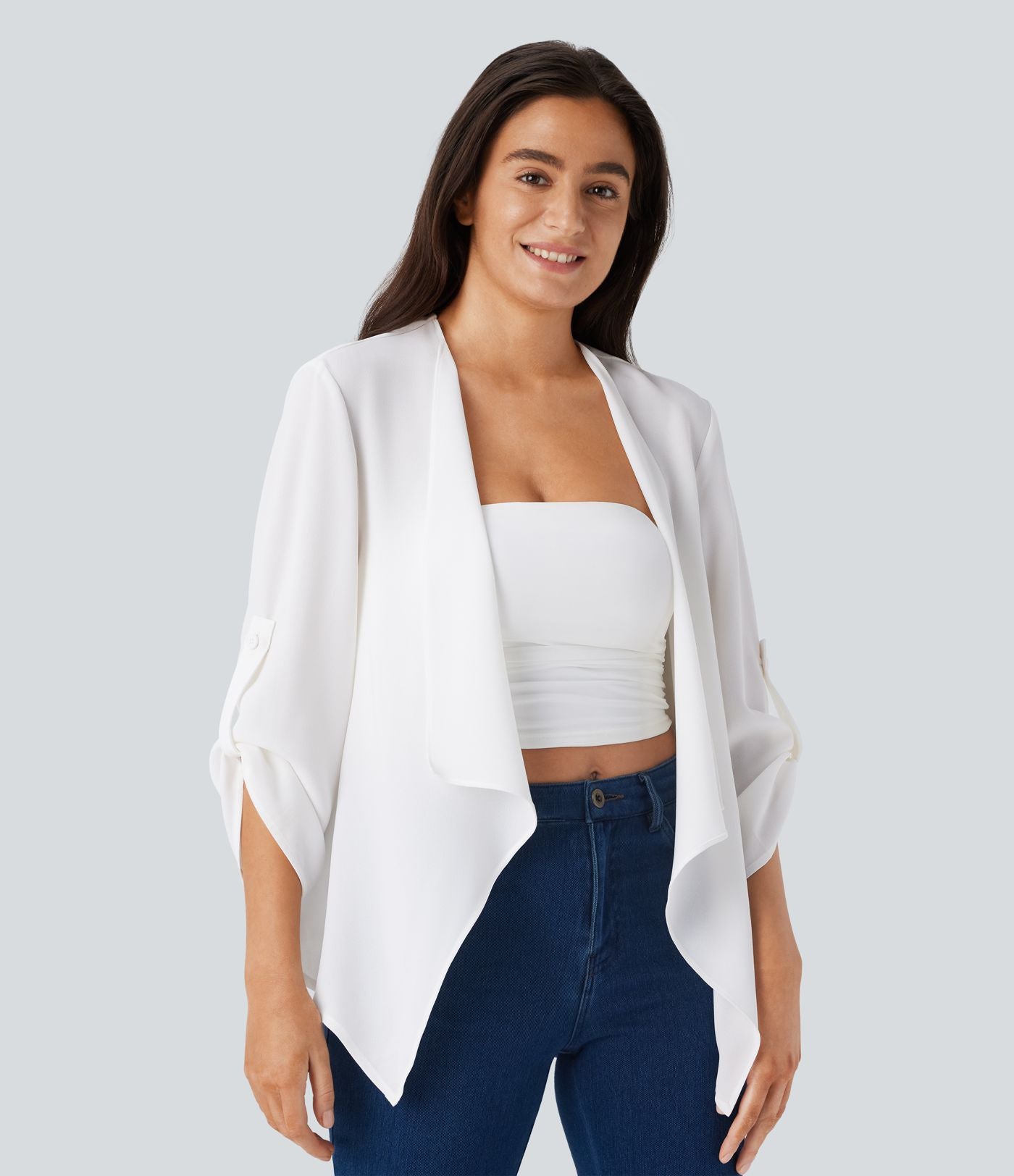 Veste cape décontractée à manches retroussées et coupe cascade