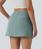 Jupe mini effet lin taille haute 2-en-1 avec poches