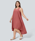 Breezeful™ Dos Nu Racerback Poche Latérale Haut Bas Fluide Midi Séchage Rapide Décontracté Robe Grande Taille