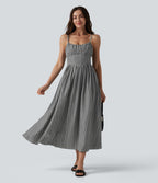 Robe nuisette midi fluide décontractée à rayures style corset lacé avec poches