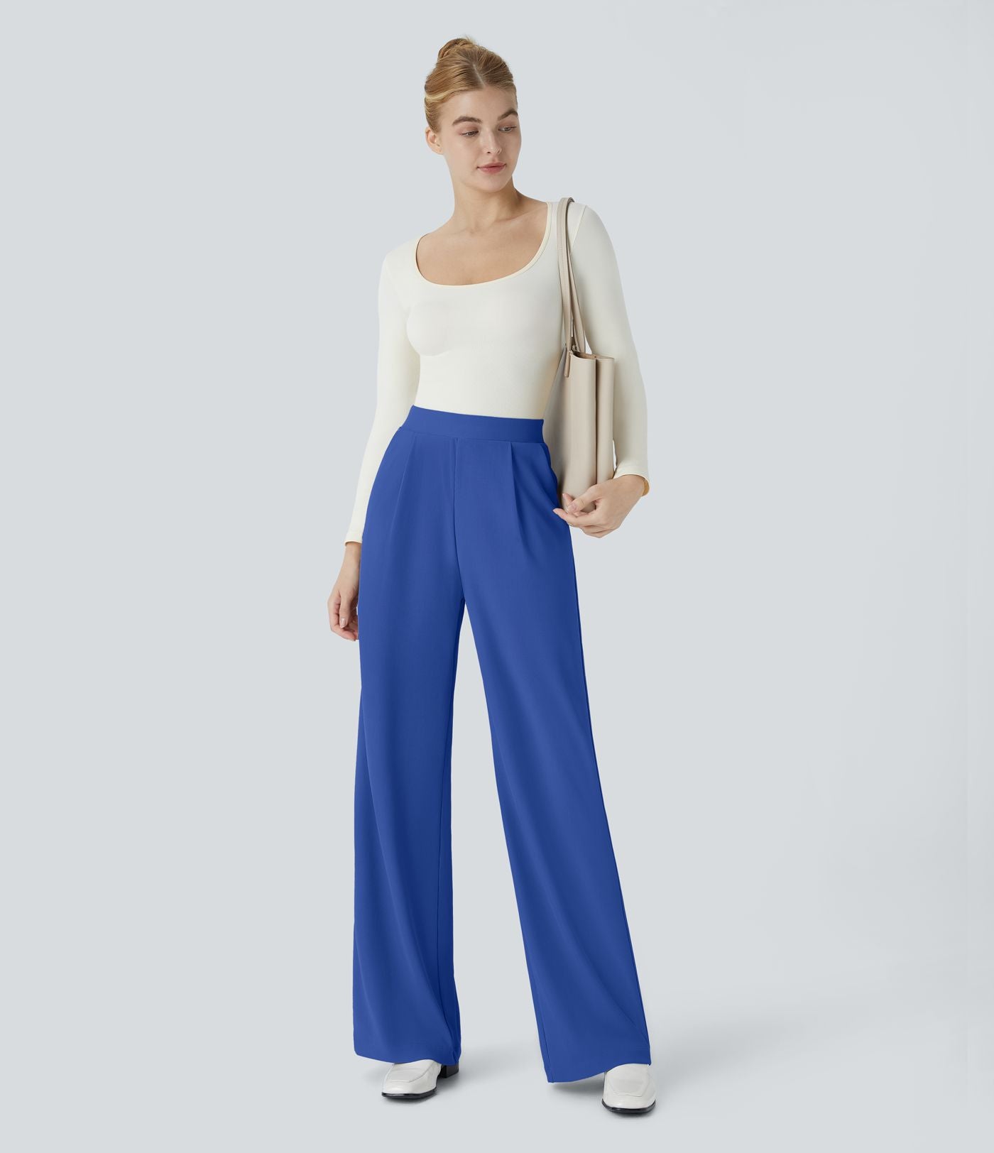Halara Flex™ Pantalon Tailleur Évasé à Taille Haute Sculptant la Silhouette avec Poches Latérales Micro Waffle