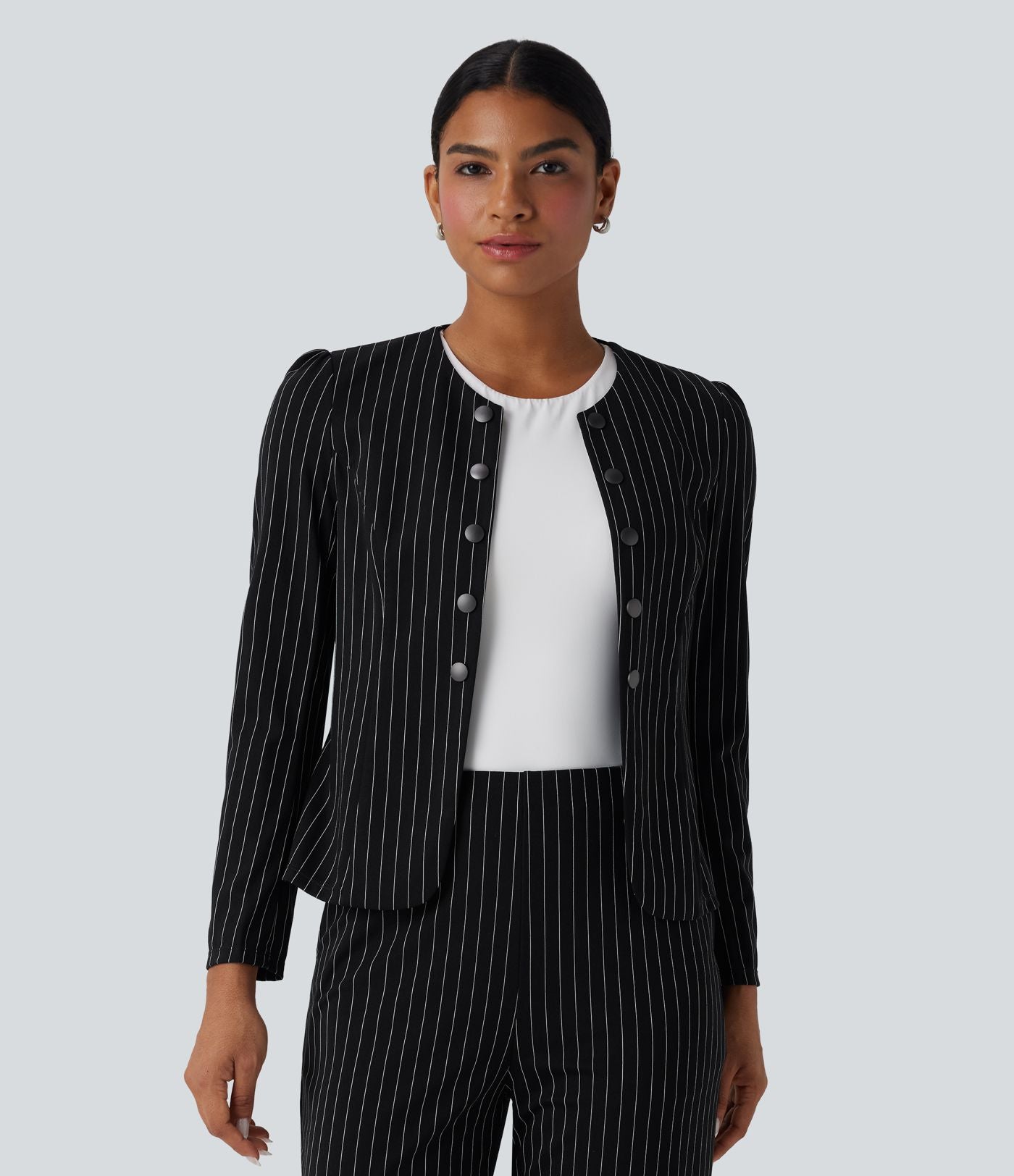 Blazer travail ouvert col rond manches longues