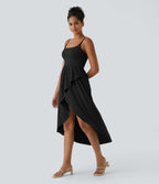 Breezeful™ Robe Casual 2 Pièces Dos Nu Haut Bas Poche Latérale Fluide Séchage Rapide
