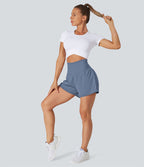 Short 7,5cm Yoga 2 en 1 Super Taille Haute Poches Arrière Poches Cachées Latérales