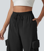 Pantalon cargo droit de sport taille haute effet frais InstantCool à séchage rapide, cordon de serrage et poches, protection solaire UPF40+