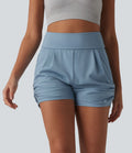 Short Yoga froncé taille haute, séchage rapide, UPF40+ avec poches