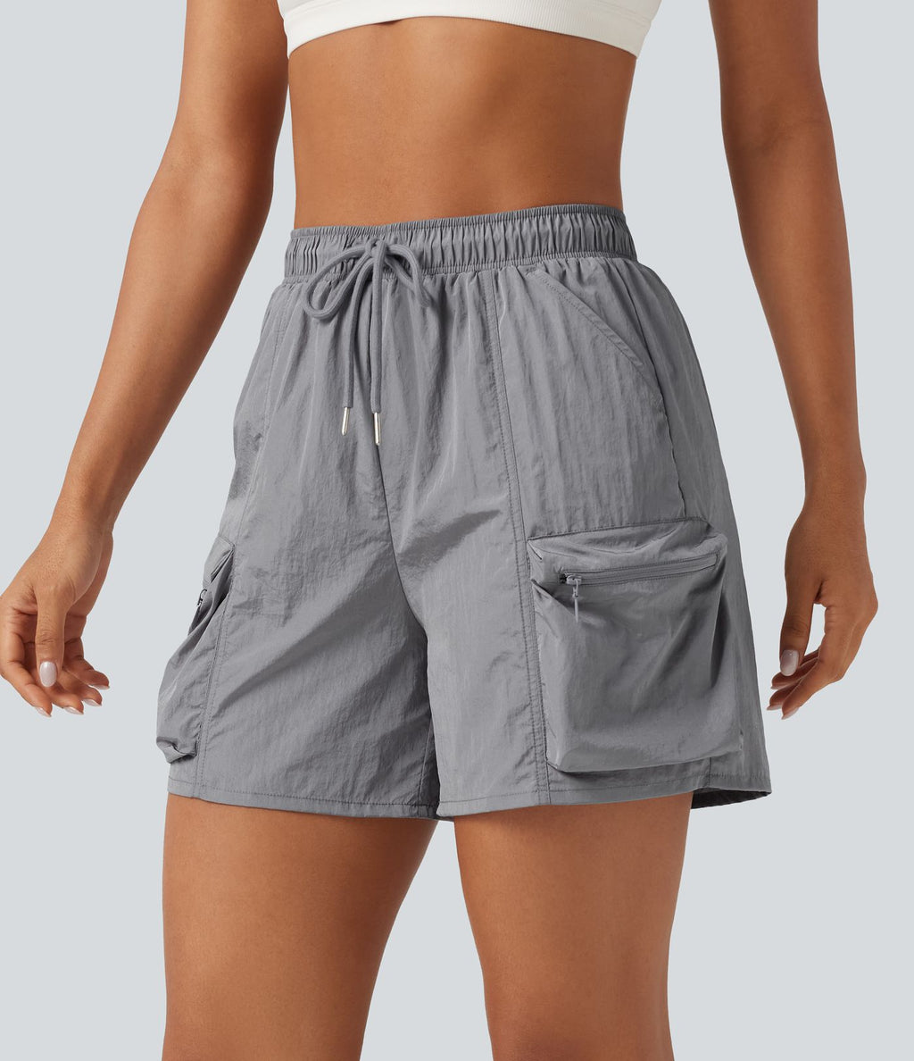 Short cargo de sport taille haute avec cordon de serrage et poches