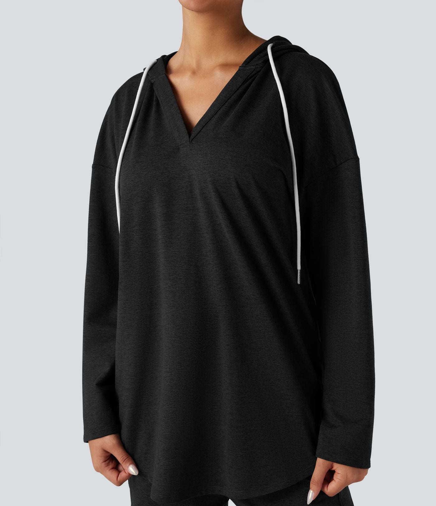 Sweat-shirt à capuche thermique oversize chiné séchage rapide ourlet arrondi - UPF40+