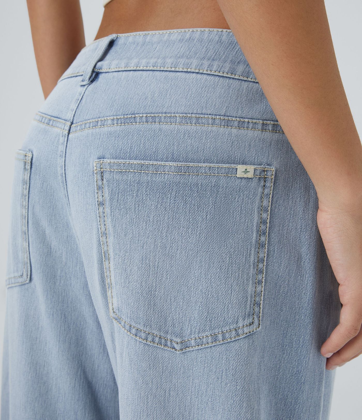 Halara Flex™ Jean Large Casual Taille Basse avec Boutons Zip Multiples Poches Lavés Élastiques et Tricotés
