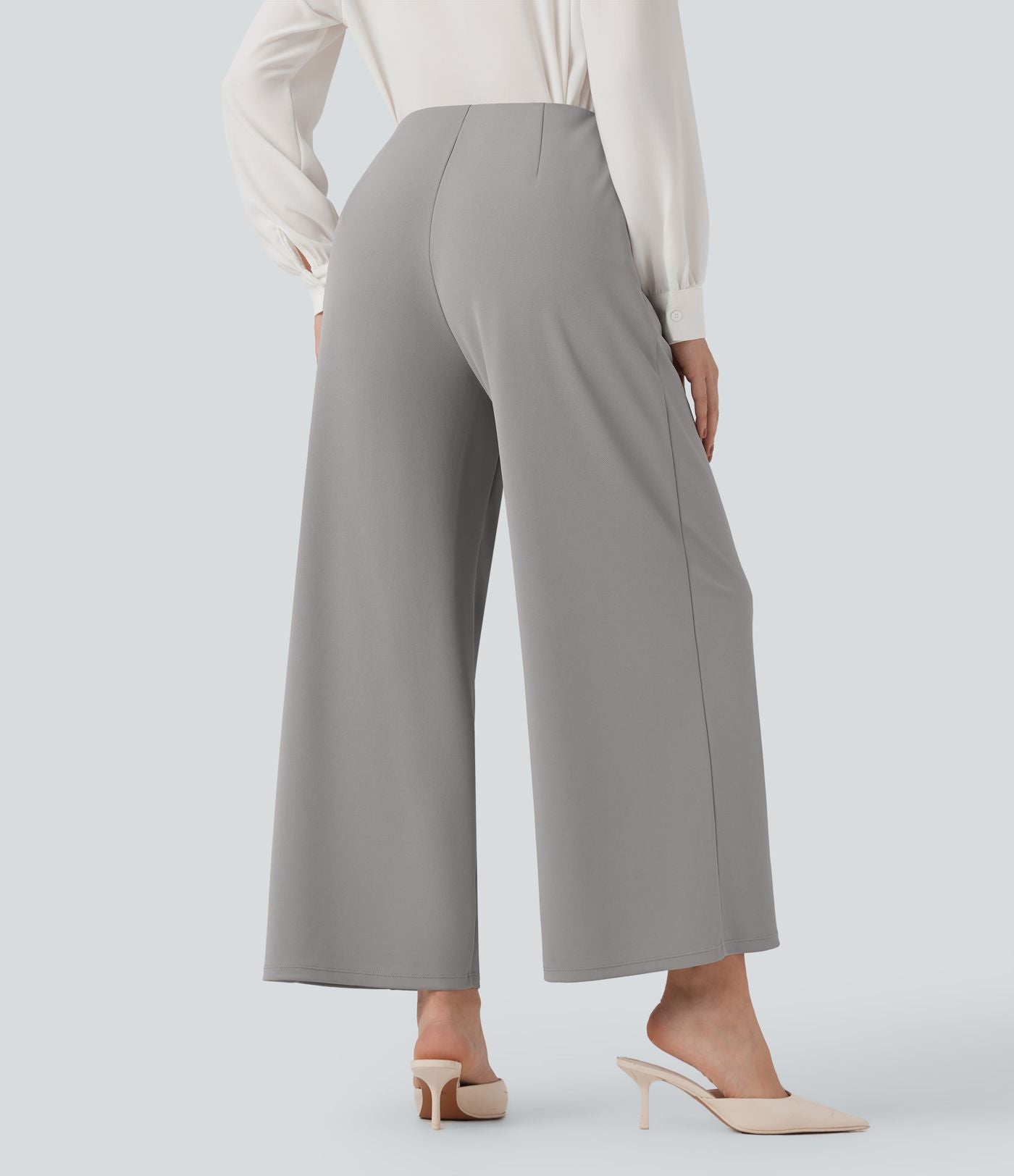 Pantalon tailleur 7/8 Halara Flex™ taille haute jambes larges en crêpe avec poches
