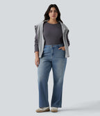 Jean bootcut décontracté Halara Flex™ délavé taille basse grande taille avec poches