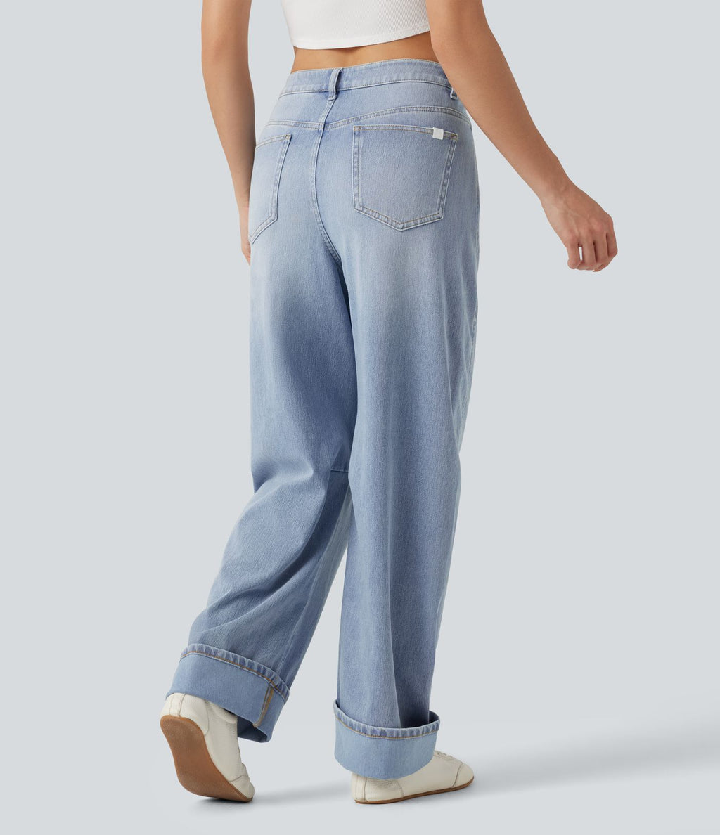 Jean barrel leg Halara Flex™ taille mi-haute, à revers avec poches