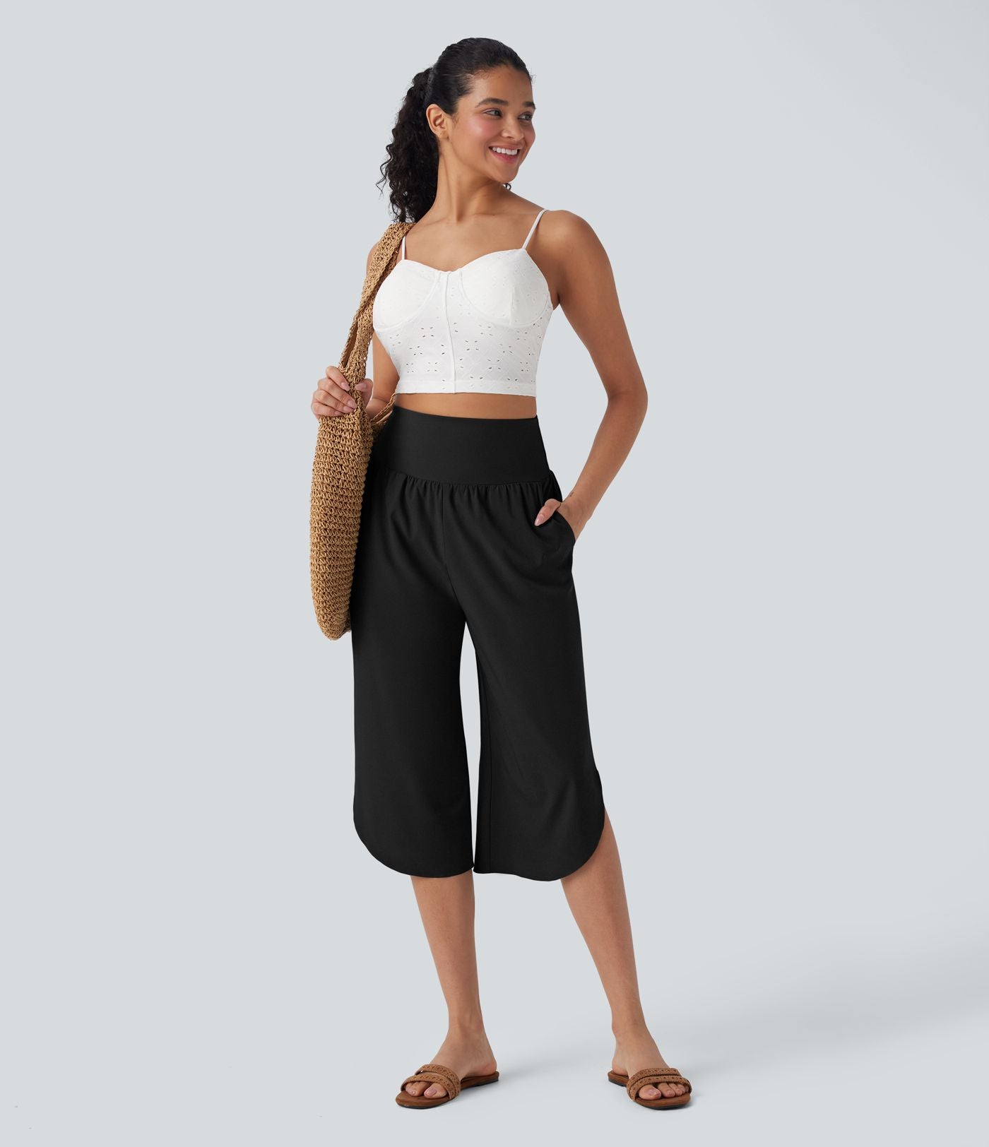 Pantalon corsaire gainant taille haute à ourlet asymétrique et séchage rapide avec poches Breezeful™
