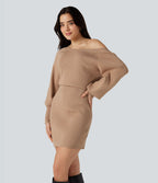 Robe pull mini moulante col bateau manches longues