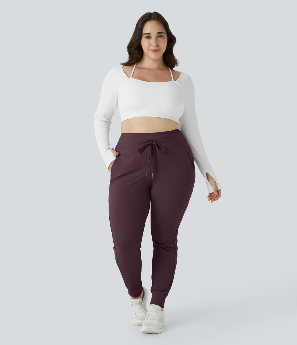 Jogging grande taille SoftlyZero™ Airy taille haute avec cordon de serrage poches latérales longueur complète effet frais InstantCool, protection solaire UPF50+