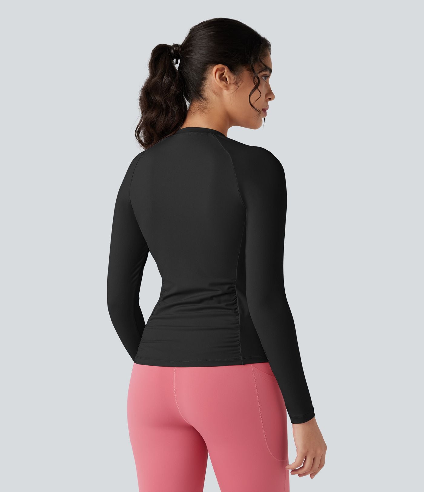Top de sport yoga ajusté col rond manches longues raglan