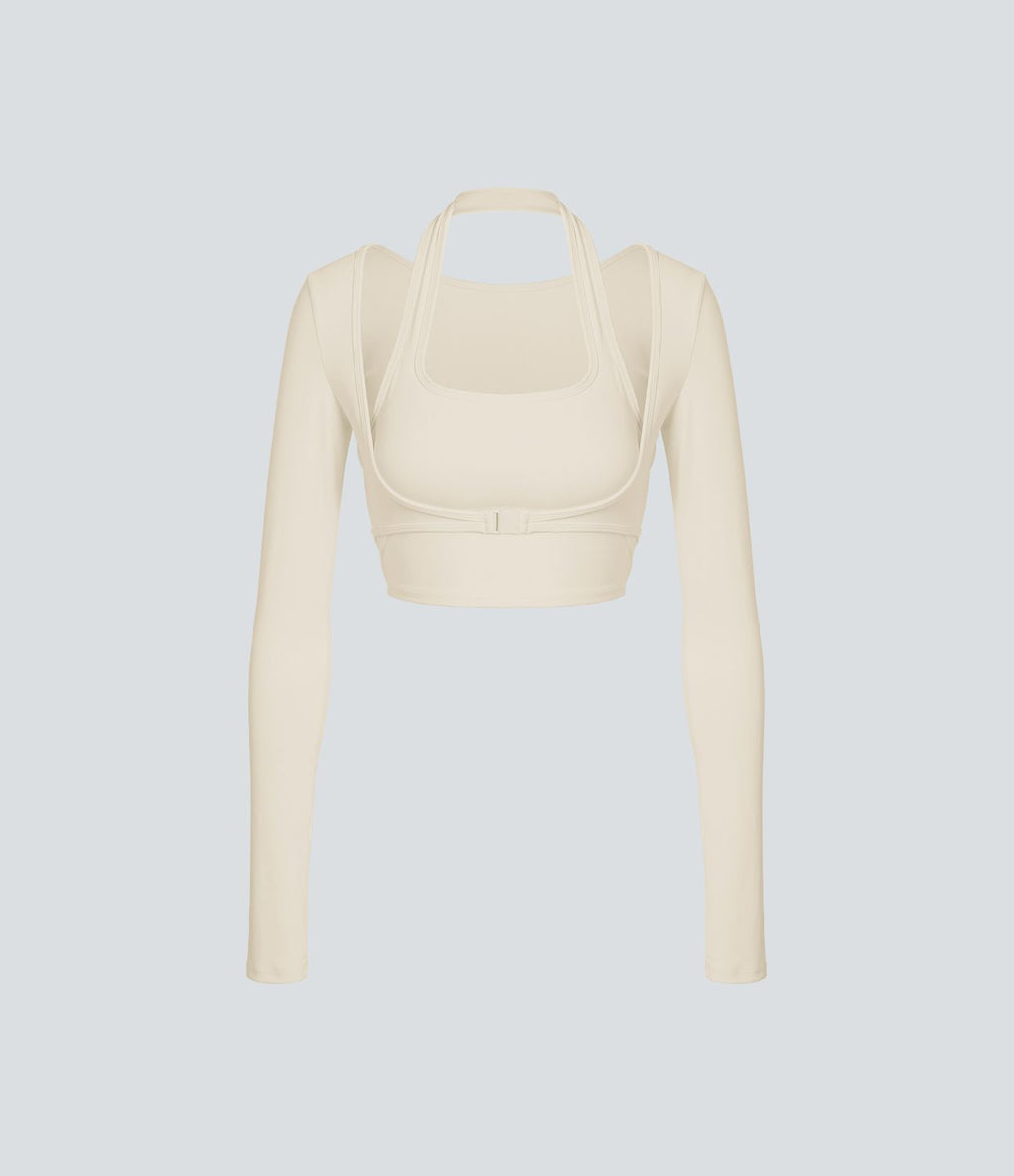 Softlyzero™ Plush Top Sport Yoga Manches Longues Trou pour le Pouce Dos Nu Col Halter