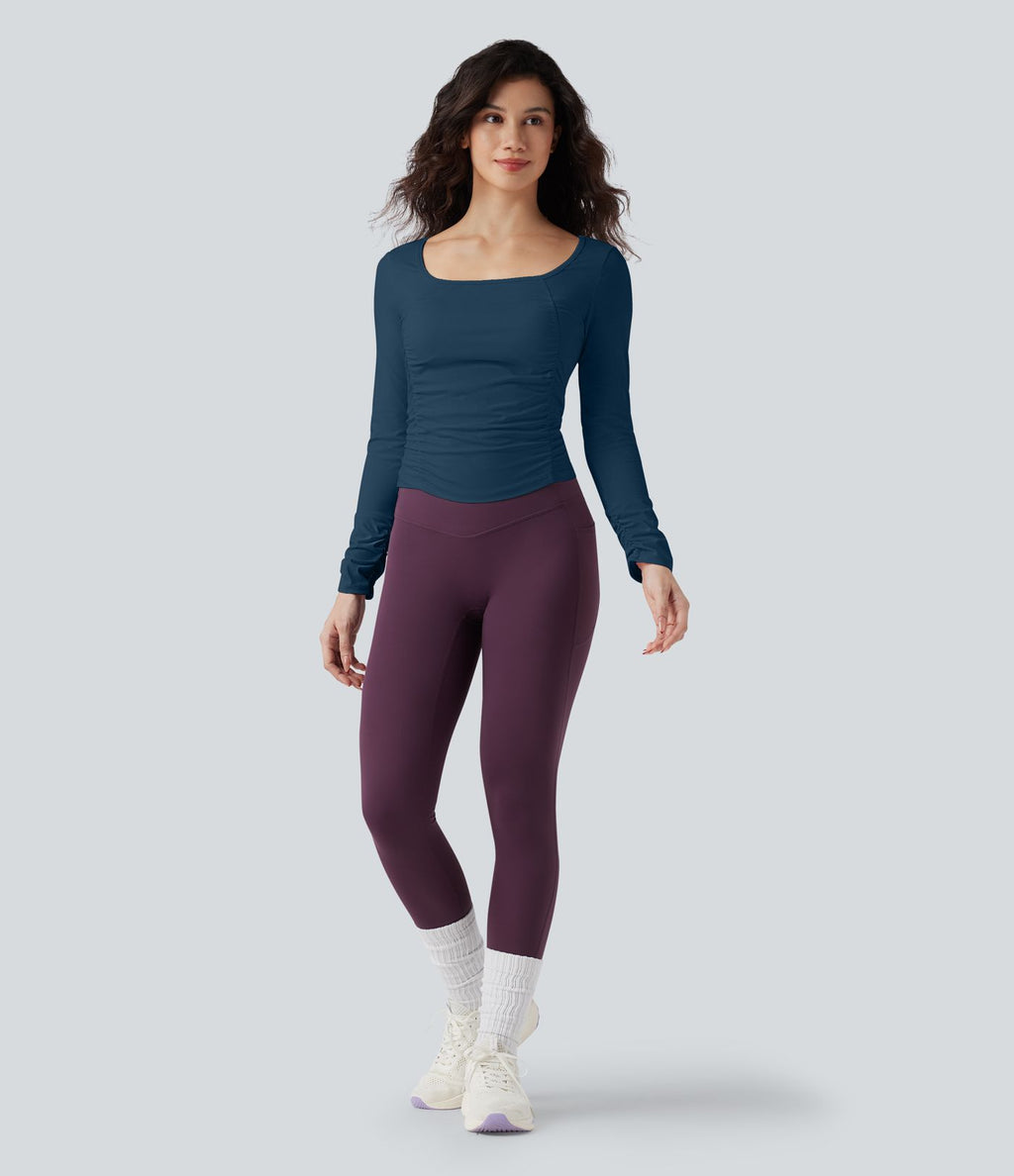 Haut de sport entraînement SoftlyZero™ Airy col carré manches longues froncé effet frais InstantCool