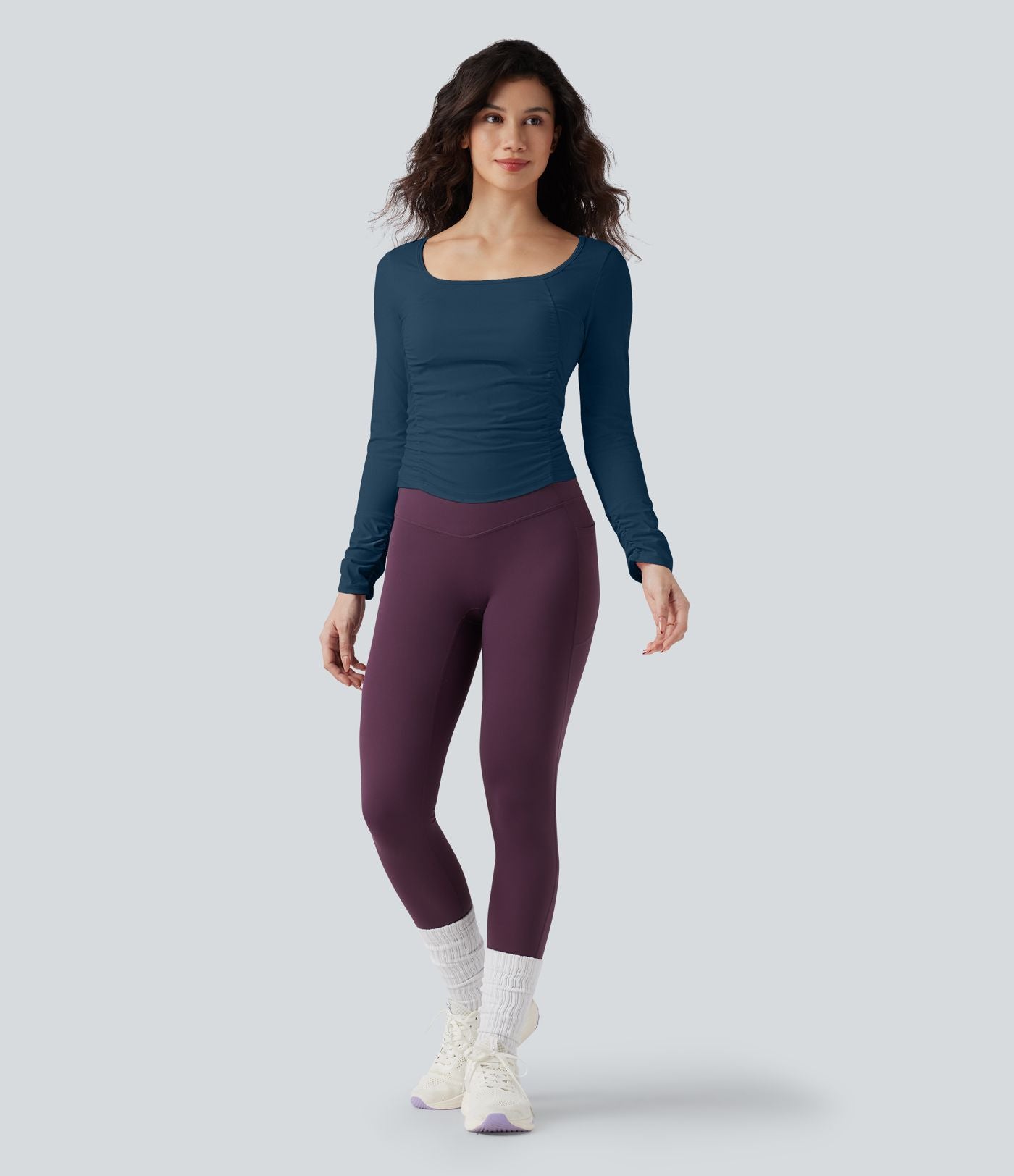 Haut de sport entraînement SoftlyZero™ Airy col carré manches longues froncé effet frais InstantCool