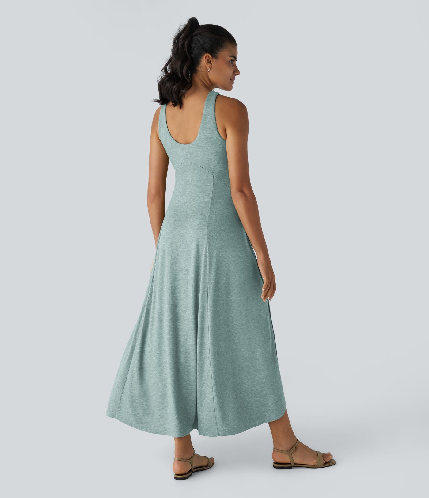 Robe Casual Débardeur Longue Fluide Fendue Dos Nu à Col en U