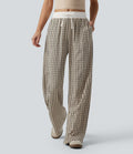 Pantalon large décontracté à carreaux taille mi-haute avec cordon de serrage et poches