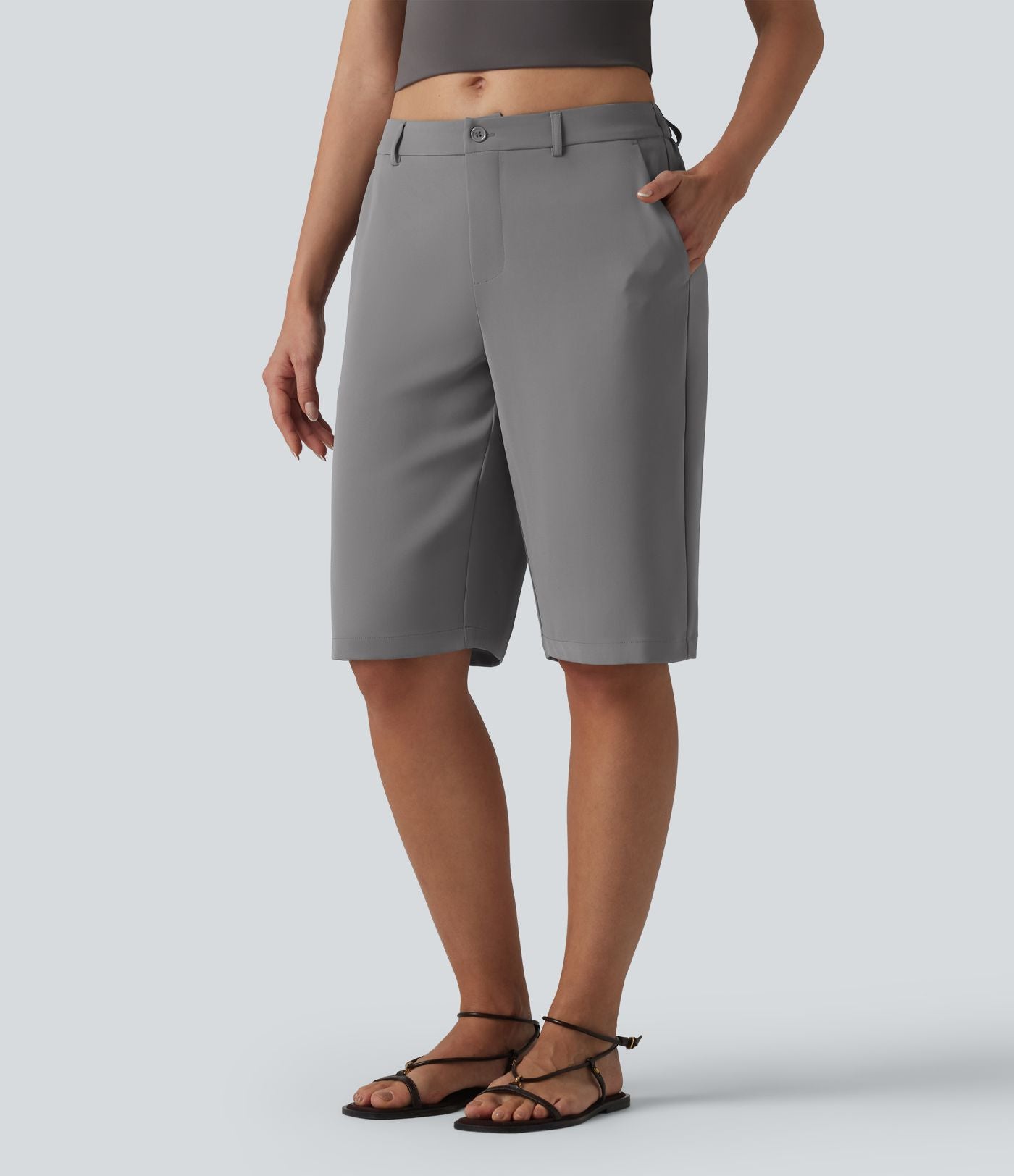 Halara Flex™ Pantalon tailleur droit corsaire taille mi-haute avec poches