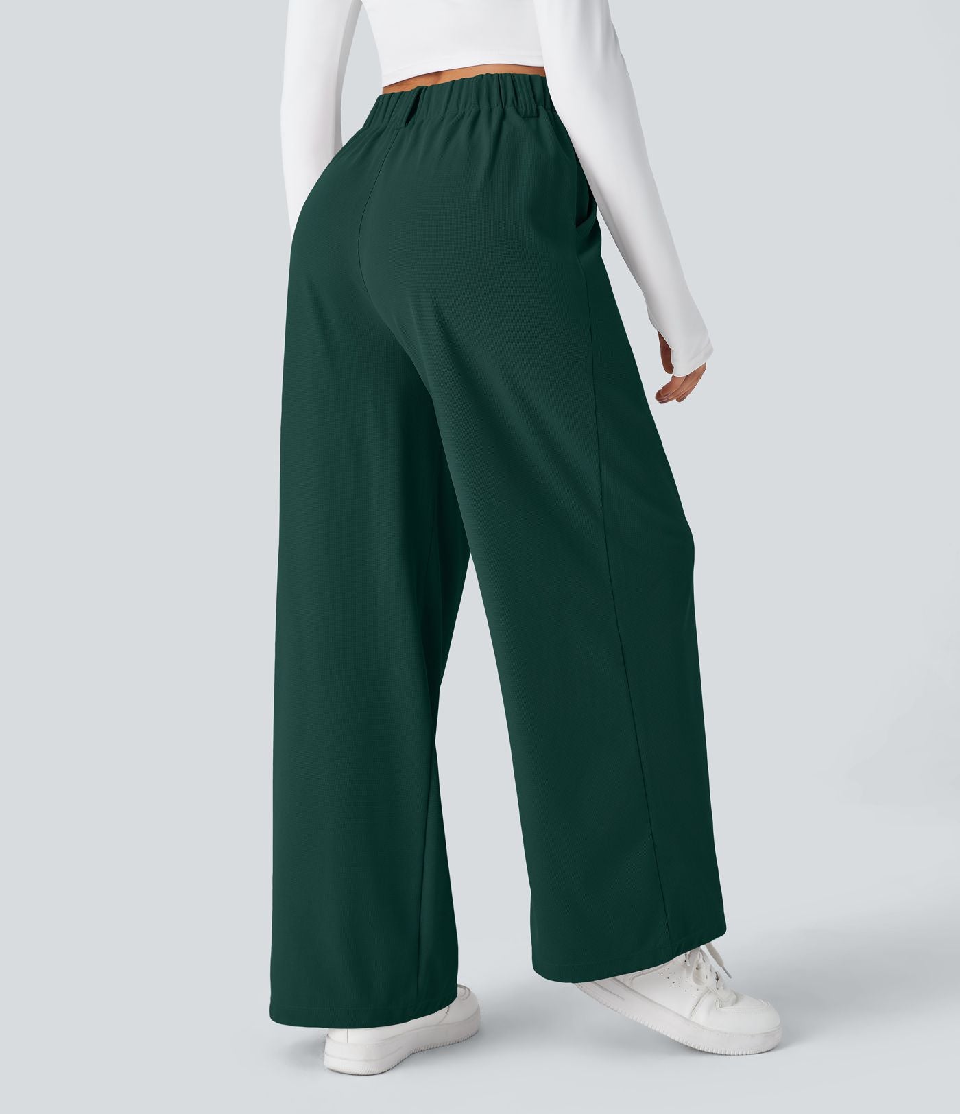 Halara Flex™ Pantalon Tailleur Large Fluide Gaufré Taille Haute Poches Latérales
