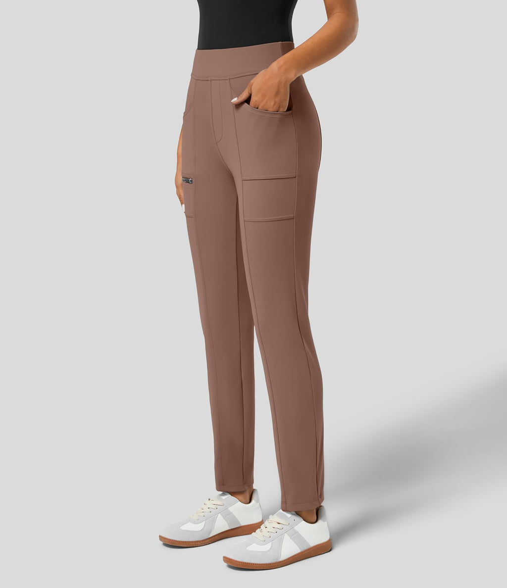 Pantalon ajusté taille haute zippé avec poches