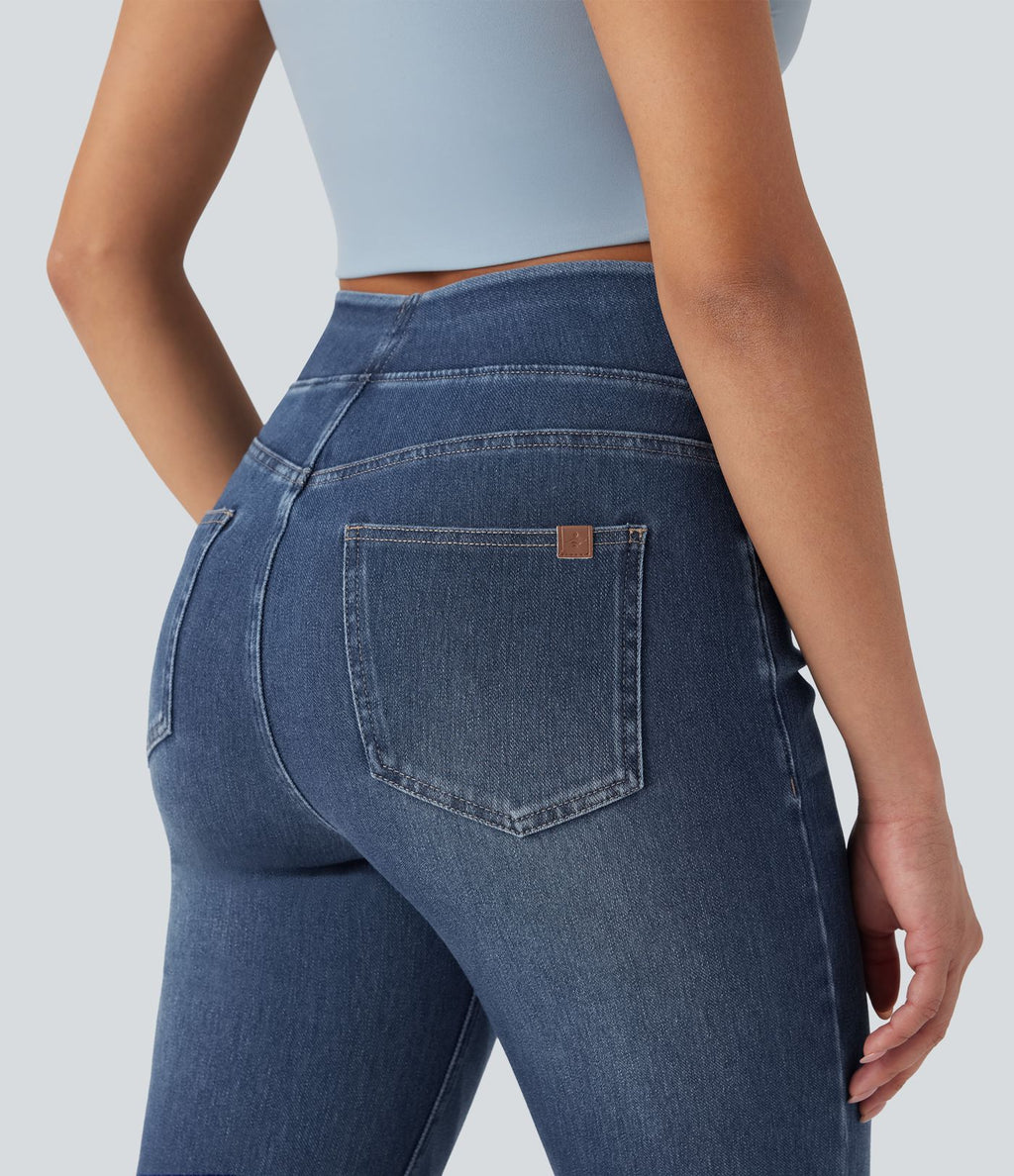 Halara Flex™ Jean évasé casual délavé taille haute gainant avec poches