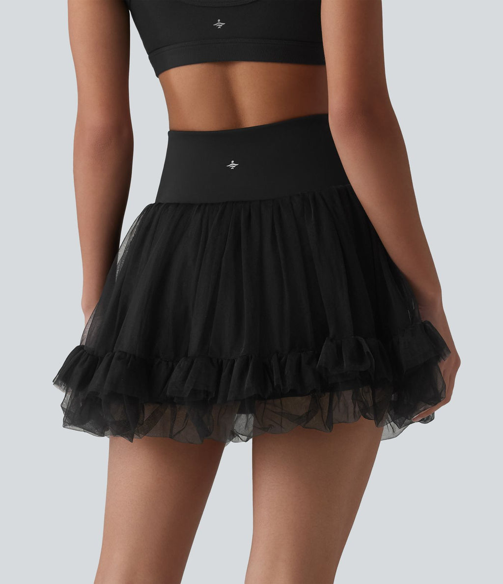 Jupe mini de sport 2 en 1 taille haute ventre plat en maille contrastée avec poches