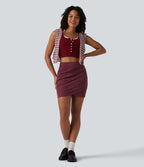 Jupe mini moulante décontractée taille haute en suédine, froncée, ourlet croisé, version plus longue